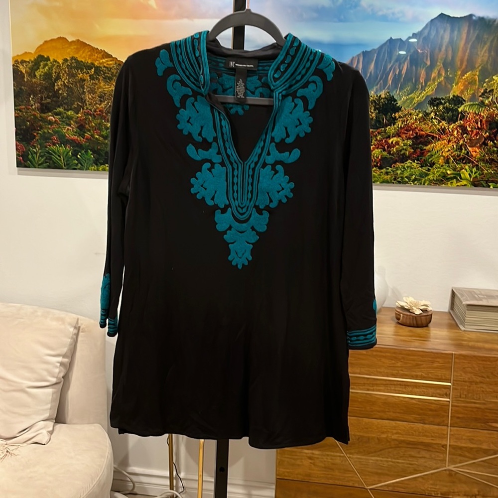 INC embroidered top, 3/4 sleeve tunic